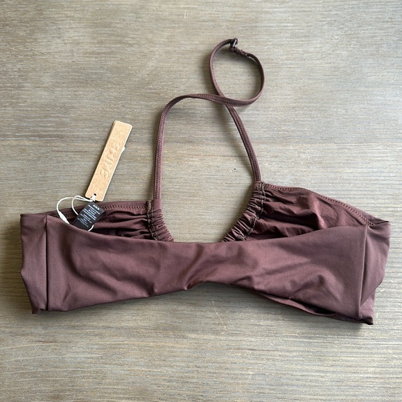 SKIMS Recycled Swim Cut Out Ruched Halter Triangle Top in M COCOA NWT - Picture 7 of 8